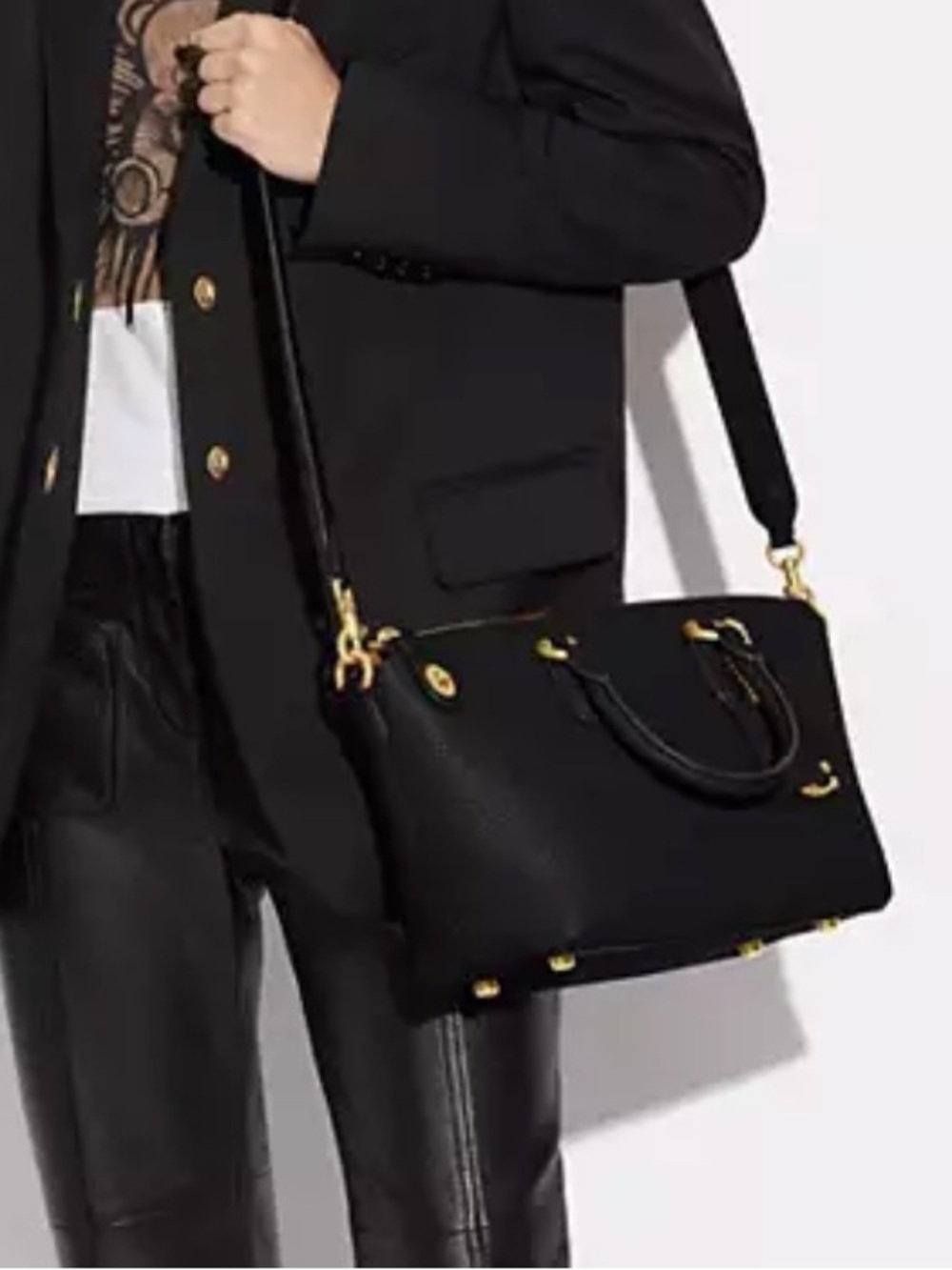 Coach Cara Satchel NWT CE741 Black Pebble - Picture 6 of 10